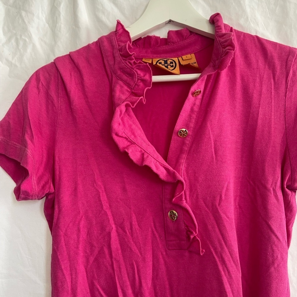 Tory Burch Fuchsia Ruffled Button-Down Shirt Size Small - Picture 5 of 14